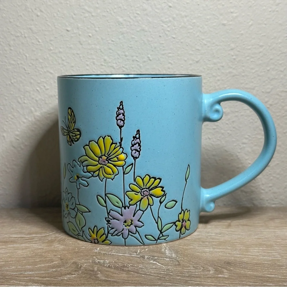 Spectrum Designz Coffee Mug Spring Valley Flowers 21 Oz Turquoise Blue - Picture 1 of 7